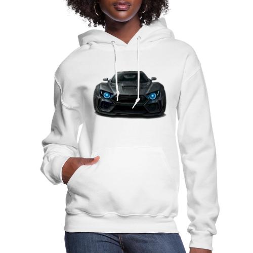 Futuristic Black Sports Car with Blue Lights - Women's Hoodie