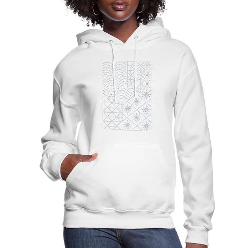 Geometric Wave & Star Sashiko Stitch Pattern - Women's Hoodie