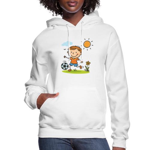 Cartoon Boy Playing Soccer Kids Shirt - Women's Hoodie