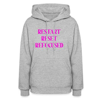 RESTART RESET REFOCUSED (PINK PRINT) - Women's Hoodie - heather gray - Front - Camila (177cm)