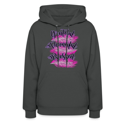 pink feathers grateful thankful blessed - Women's Hoodie