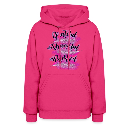 pink feathers grateful thankful blessed - Women's Hoodie