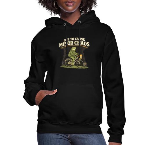 Minor Chaos Vintage Frog and Cat on Bicycle - Women's Hoodie