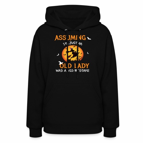 Old Lady Witch Broomstick Black Cat Bats Spider. - Women's Hoodie
