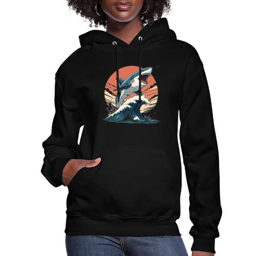 Fierce Shark Breaking Through Waves - Women's Hoodie