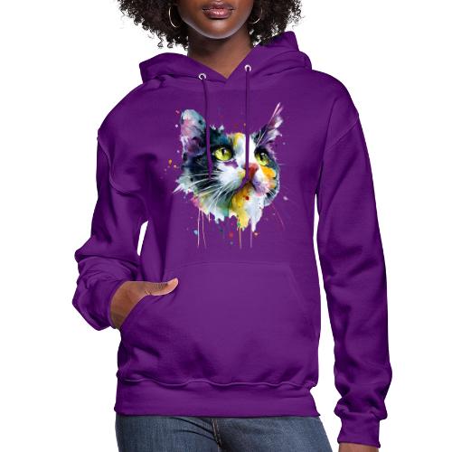 Cat: Painted Purr Expression - Women's Hoodie