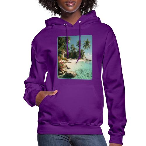 Serene Tropical Beach Floral Design - Women's Hoodie