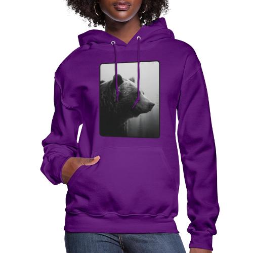 Grizzly Bear Black White Portrait Design - Women's Hoodie