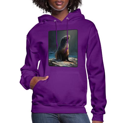 Fur Seal Artistic Shore Portrait Design - Women's Hoodie