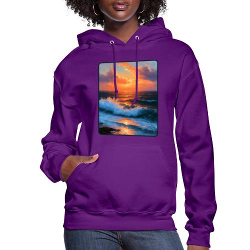Sunset Storm Waves Oil Painting - Women's Hoodie