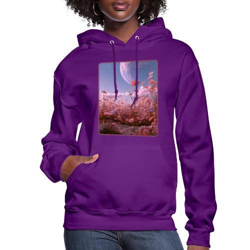 Cosmic Moon & Cosmos Flowers Art - Women's Hoodie