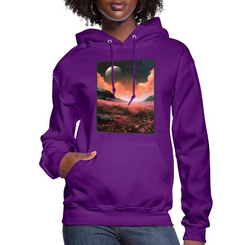 Moonlit Fantasy Flower Landscape - Women's Hoodie