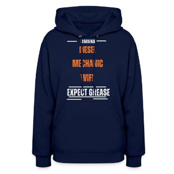 Warning: Diesel Mechanic Wife. Expect Grease - Women's Hoodie - navy - Front - Camila (177cm)