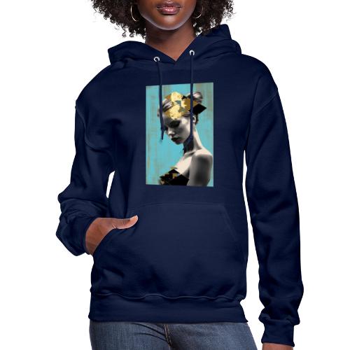 Gold on Turquoise - Minimalist Portrait of a Woman - Women's Hoodie