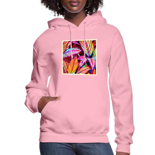 Striped Neon Leaves Design - Women's Hoodie