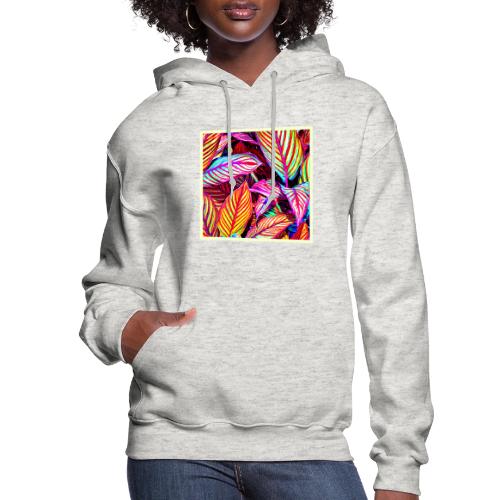 Striped Neon Leaves Design - Women's Hoodie