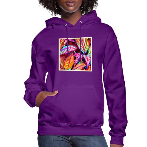 Striped Neon Leaves Design - Women's Hoodie