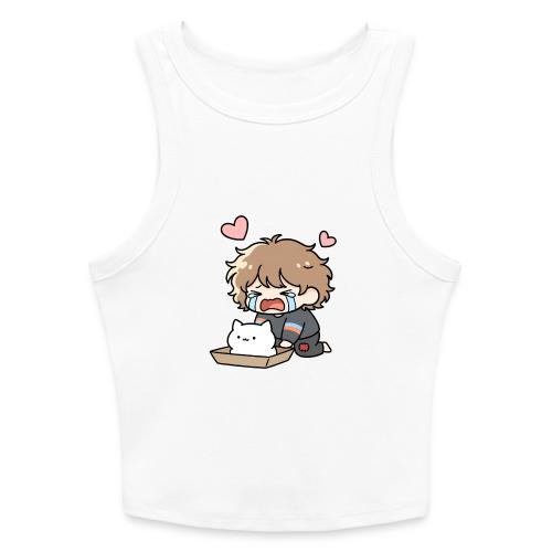 Crying Chibi Boy with Stray Cat - Slim Fit Rib Women's Tank Top