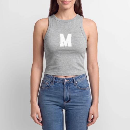 White Letter M – Varsity Alphabet Monogram - Slim Fit Rib Women's Tank Top