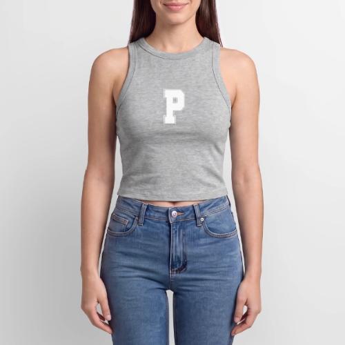 White Letter P – Varsity Alphabet Monogram - Slim Fit Rib Women's Tank Top