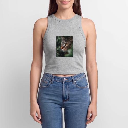 Tabby Cat Jungle Eyes Design - Slim Fit Rib Women's Tank Top