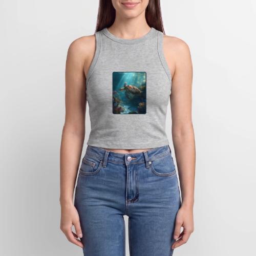 Sea Turtle Coral Reef Design - Slim Fit Rib Women's Tank Top
