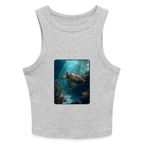 Sea Turtle Coral Reef Design - Slim Fit Rib Women's Tank Top