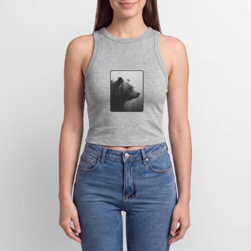 Grizzly Bear Black White Portrait Design - Slim Fit Rib Women's Tank Top