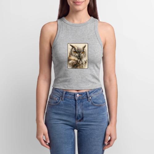 Great Horned Owl Watercolor Design - Slim Fit Rib Women's Tank Top