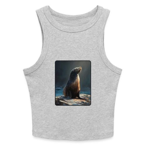 Fur Seal Artistic Shore Portrait Design - Slim Fit Rib Women's Tank Top