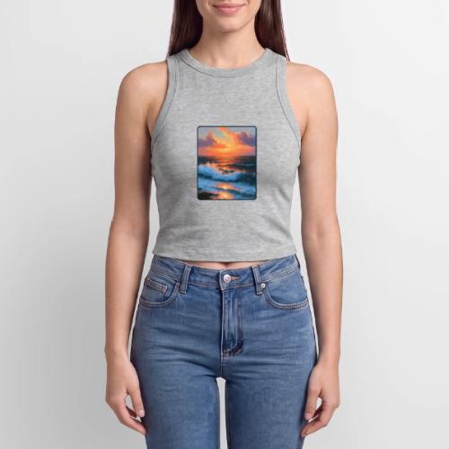 Sunset Storm Waves Oil Painting - Slim Fit Rib Women's Tank Top
