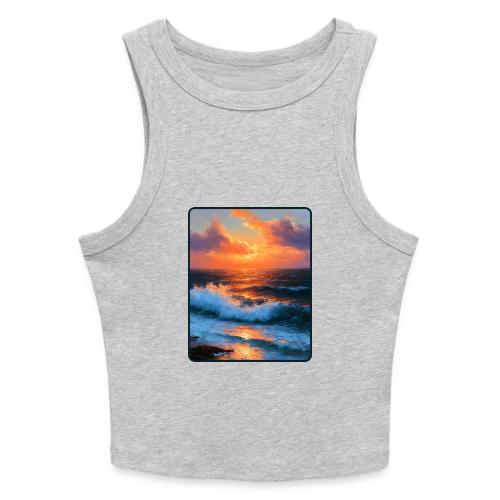 Sunset Storm Waves Oil Painting - Slim Fit Rib Women's Tank Top