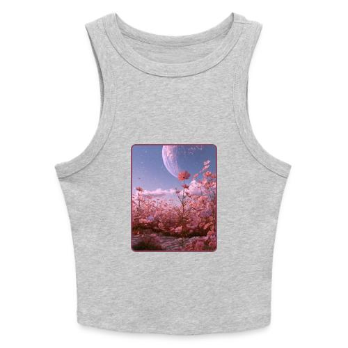 Cosmic Moon & Cosmos Flowers Art - Slim Fit Rib Women's Tank Top