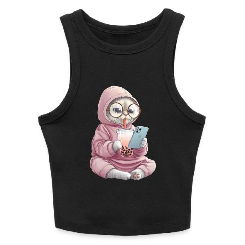 Cool Cat Bubble Tea Cartoon Design - Slim Fit Rib Women's Tank Top
