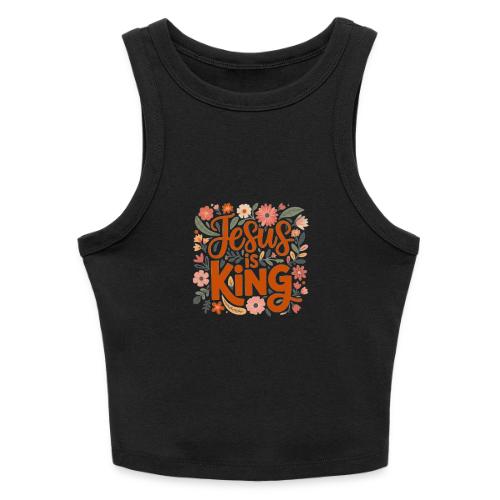 Jesus Is King – Floral Christian Typography Design - Slim Fit Rib Women's Tank Top