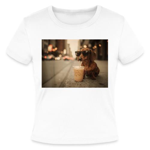 Funny Dachshund Iced Coffee Lover Tee - Slim Fit Rib Women's T-Shirt