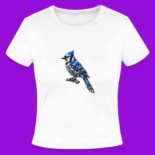 Silver Blue Jay on Perch - Slim Fit Rib Women's T-Shirt
