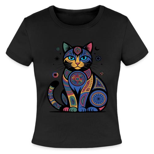 Vibrant Geometric Cat Mandala - Slim Fit Rib Women's T-Shirt