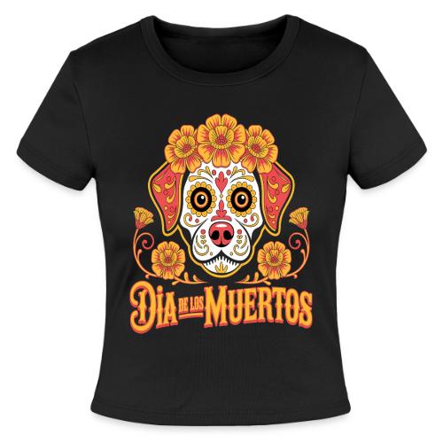 Dia De Los Muertos Dog Skull Flowers - Slim Fit Rib Women's T-Shirt