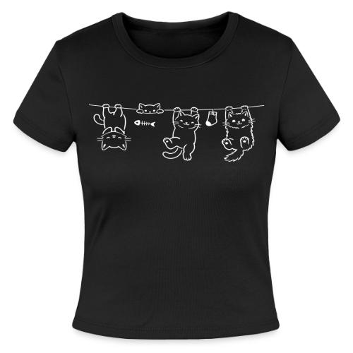 Minimalist Hanging Cats Line Art - Cute Kittens - Slim Fit Rib Women's T-Shirt