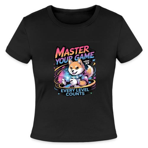Cute Gamer Shiba Inu Level Up - Slim Fit Rib Women's T-Shirt