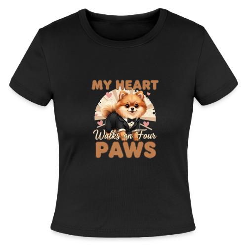 My Heart Walks on Four Paws – Pomeranian tee - Slim Fit Rib Women's T-Shirt