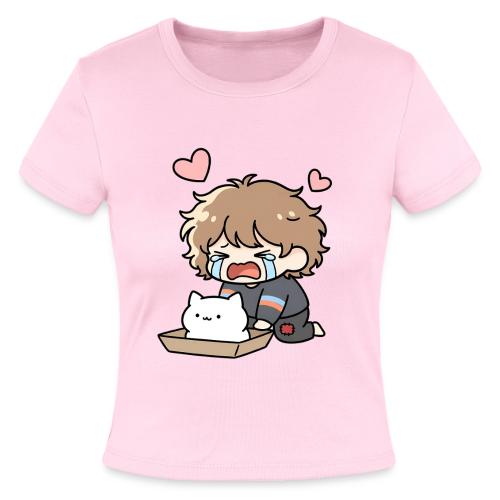 Crying Chibi Boy with Stray Cat - Slim Fit Rib Women's T-Shirt