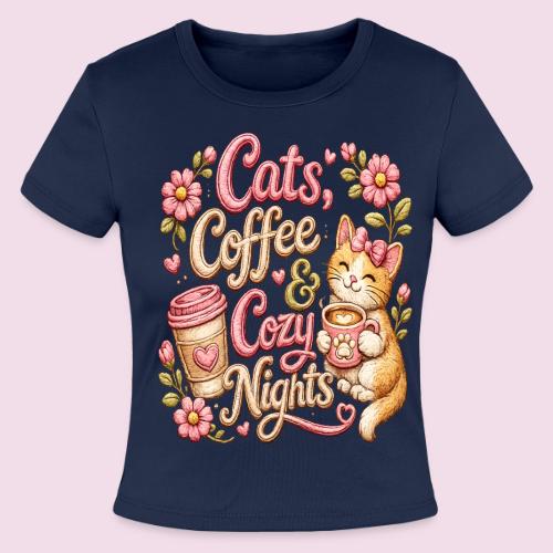 Cats, Coffee & Cozy Nights Faux Stitched Design - Slim Fit Rib Women's T-Shirt