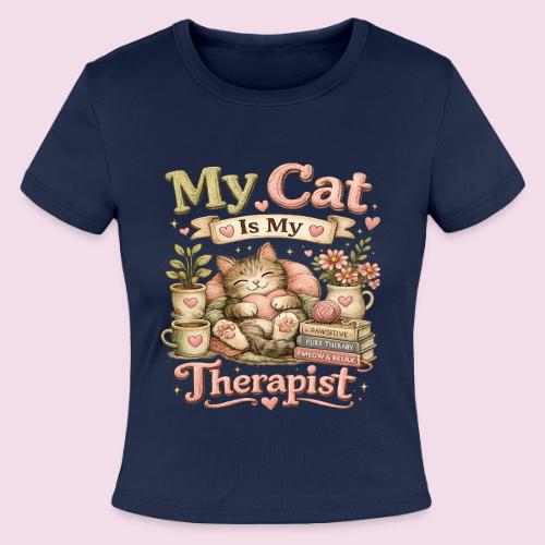 Flux Faux Embroidery My Cat Is My Therapist Design - Slim Fit Rib Women's T-Shirt