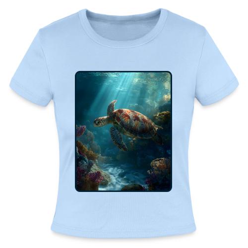 Sea Turtle Coral Reef Design - Slim Fit Rib Women's T-Shirt