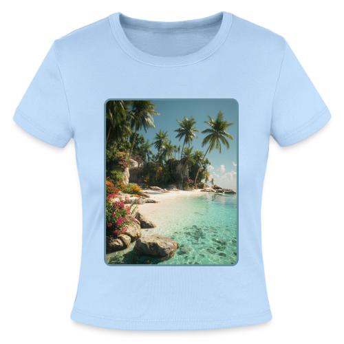 Serene Tropical Beach Floral Design - Slim Fit Rib Women's T-Shirt