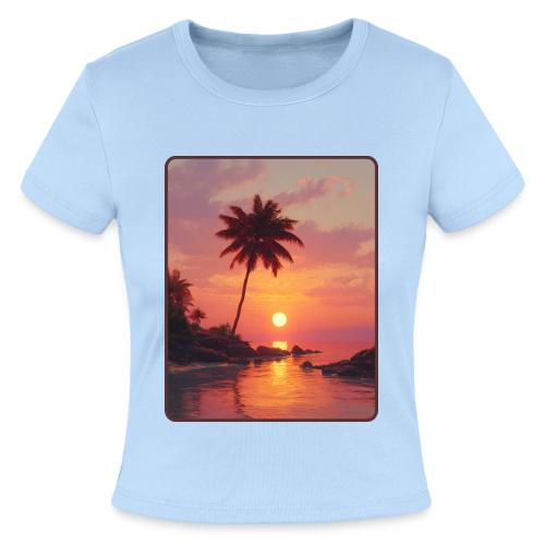 Tropical Beach Sunset Palm Design - Slim Fit Rib Women's T-Shirt
