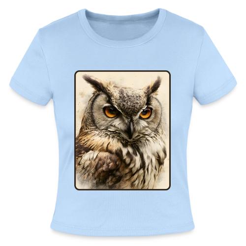 Great Horned Owl Watercolor Design - Slim Fit Rib Women's T-Shirt
