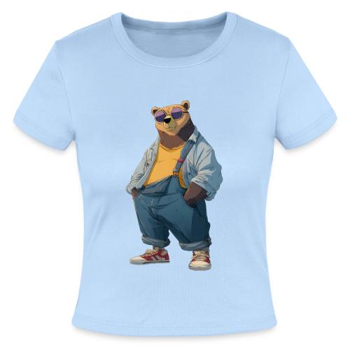 Fashion Streetwear Bear Cartoon Art - Slim Fit Rib Women's T-Shirt